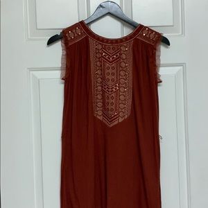 Anthropologie Red Brown Short Sleeve Dress Size XS